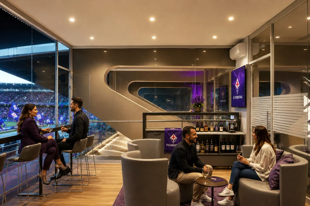 Rendering dello Sky Box della fiorentina nello stadio Artemio Franchi di Firenze
