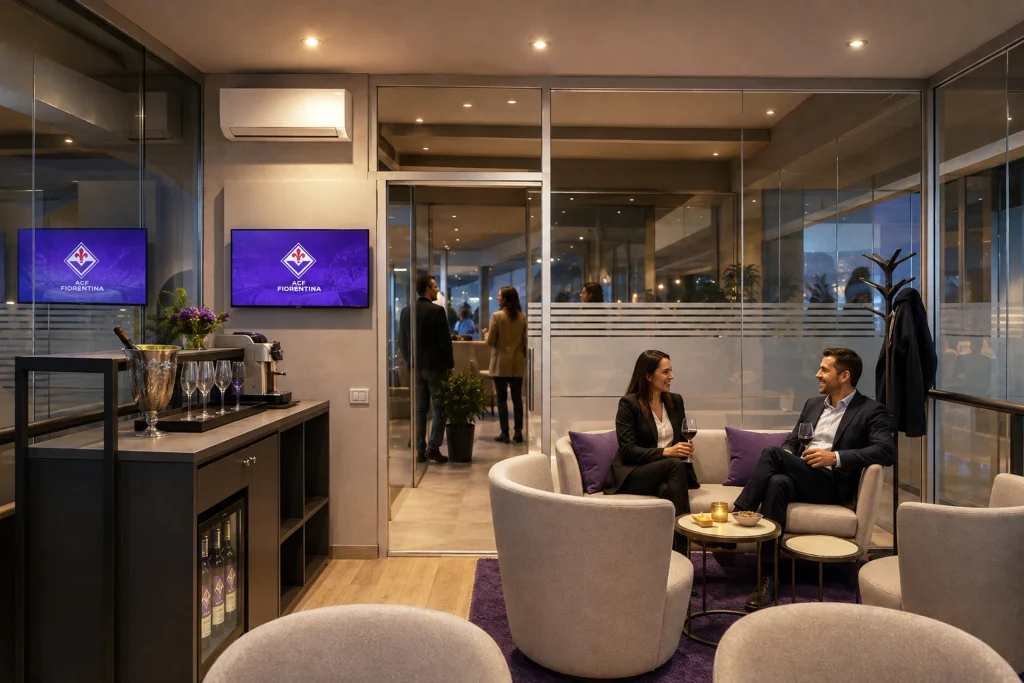 Rendering dello Sky Box della fiorentina nello stadio Artemio Franchi di Firenze